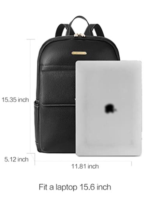 BOSTANTEN Leather Laptop Backpack for Women Large Capacity 15.6 inch Computer Bag Casual College Daypack Travel Bag Black