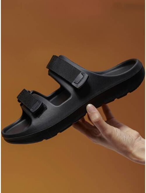 Black Slide Shoes Men Hook and loop Fastener Flip Flops Slides