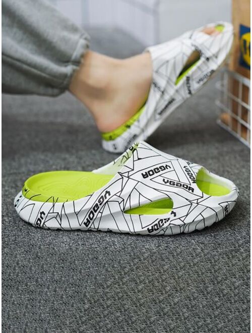 Men Geometric Letter Graphic Cut Out Slides Casual Summer EVA Slippers