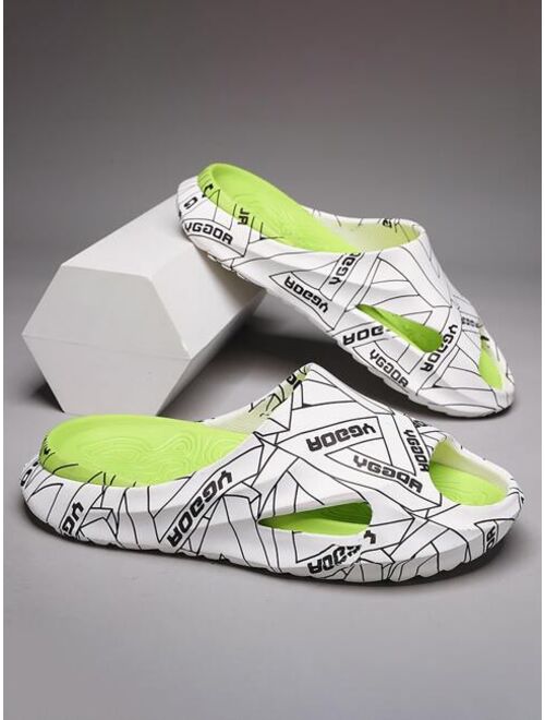 Men Geometric Letter Graphic Cut Out Slides Casual Summer EVA Slippers