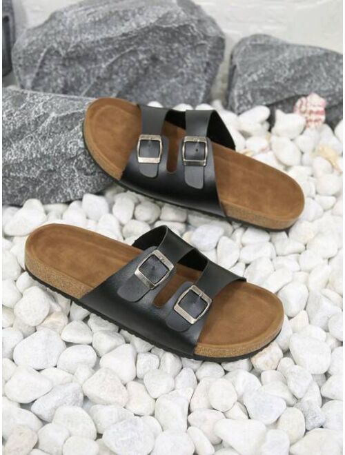 Fashionable Slides For Men Double Buckle Decor Slippers