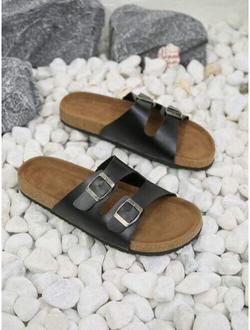 Fashionable Slides For Men Double Buckle Decor Slippers