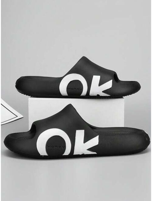 Fashion Slippers For Men Letter Graphic Single Band EVA Slides