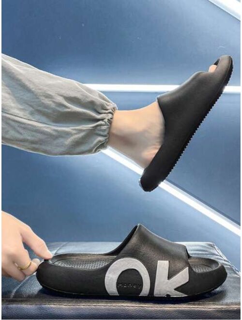 Fashion Slippers For Men Letter Graphic Single Band EVA Slides