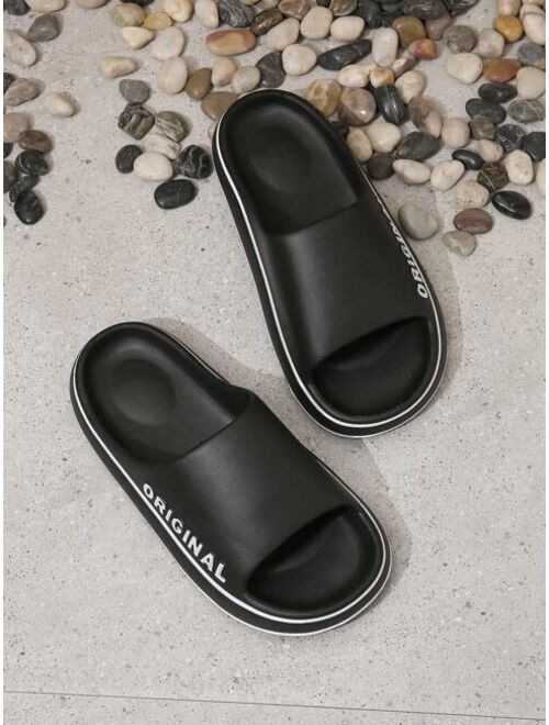 Men s Fashionable One strap Slippers With English Letter Detail