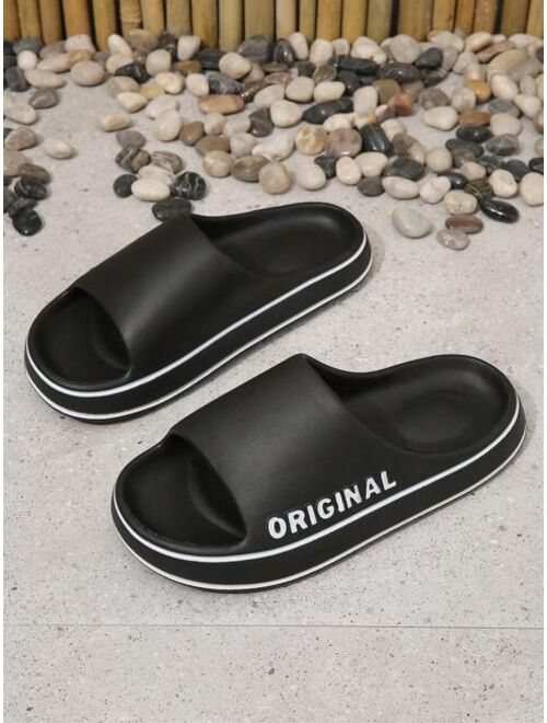 Men s Fashionable One strap Slippers With English Letter Detail