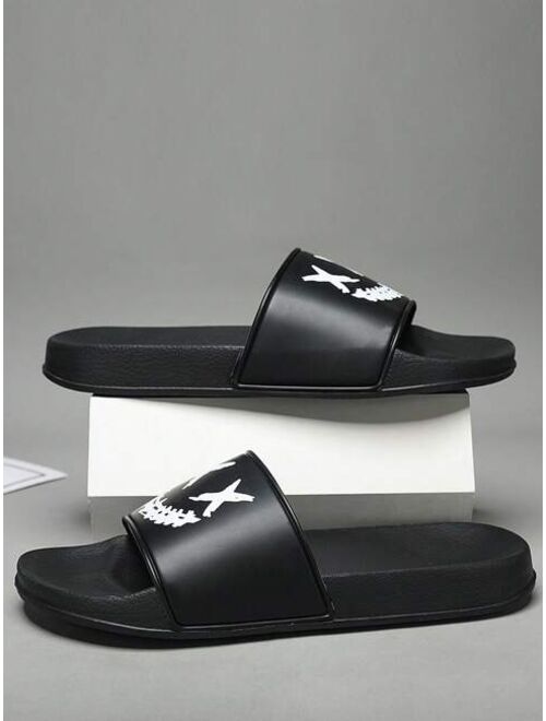 Cool Black Slippers For Men Graphic Pattern Slides