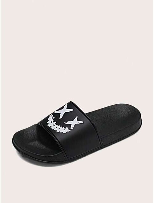 Cool Black Slippers For Men Graphic Pattern Slides