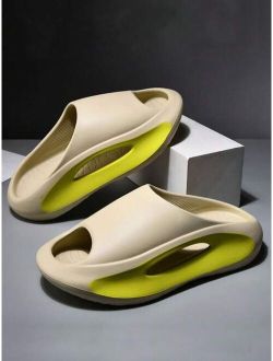 Fashion Beige Slides For Men Cut Out Design EVA Slippers