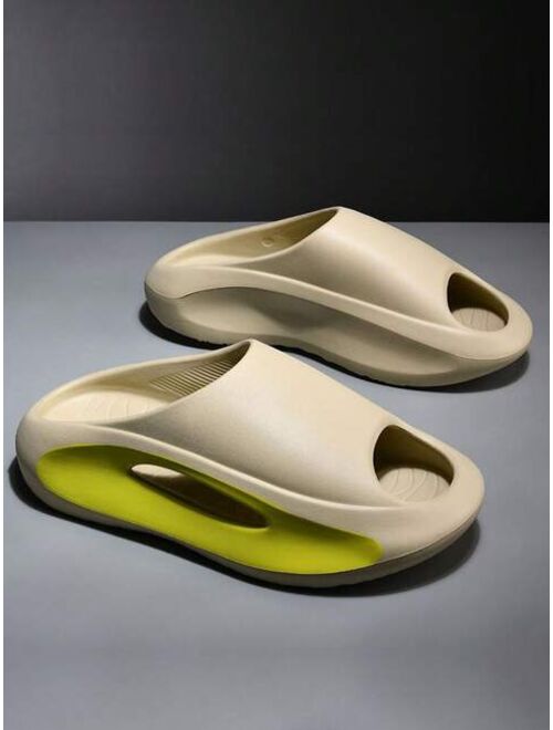 Fashion Beige Slides For Men Cut Out Design EVA Slippers