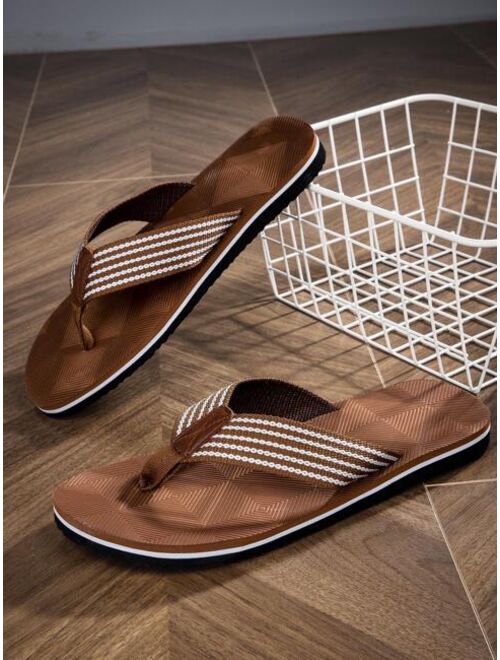 Men Striped Pattern Flip Flops Casual Summer Fabric Slippers