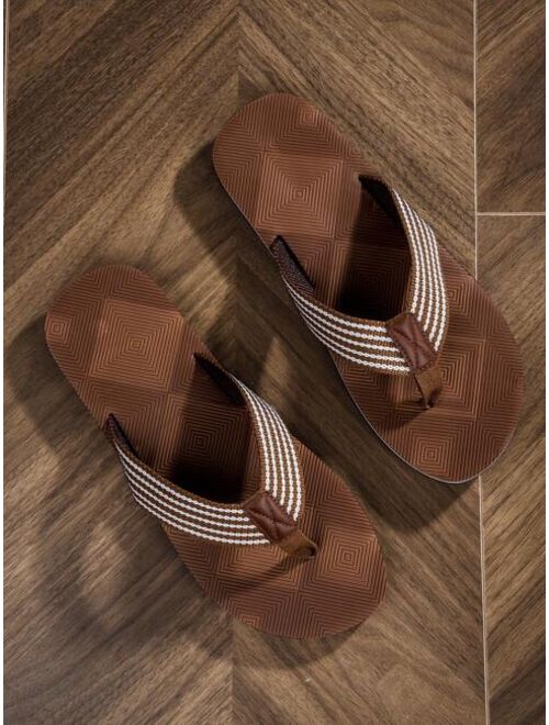 Men Striped Pattern Flip Flops Casual Summer Fabric Slippers