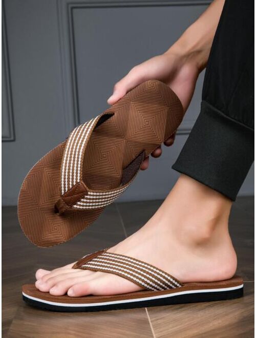 Men Striped Pattern Flip Flops Casual Summer Fabric Slippers