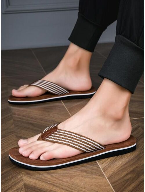 Men Striped Pattern Flip Flops Casual Summer Fabric Slippers