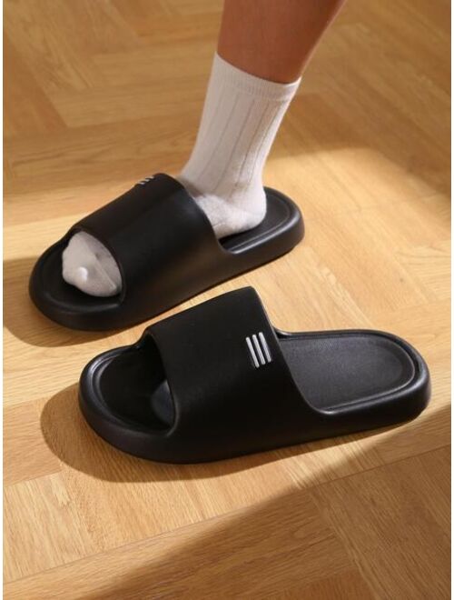 Cool Black Slippers For Men Striped Pattern Single Band EVA Slides