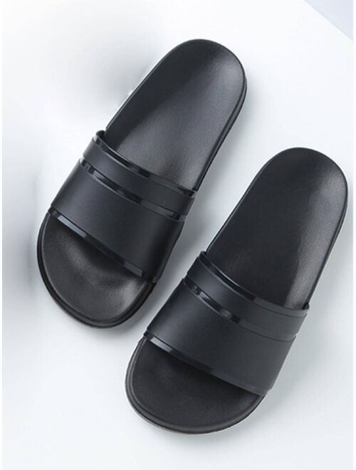 Men Single Band Slides Minimalist Black EVA Slippers