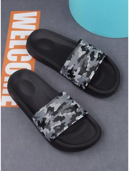 Fashionable Slides For Men Camo Pattern Single Band PVC Slippers