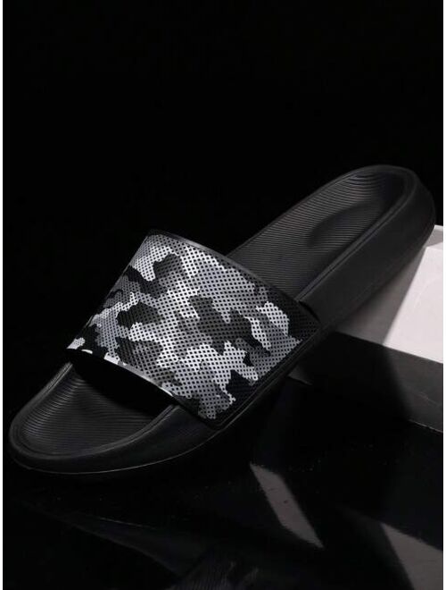 Fashionable Slides For Men Camo Pattern Single Band PVC Slippers