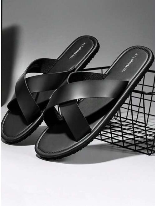 Fashion Black Slippers For Men Criss Cross Slides