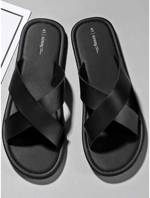 Fashion Black Slippers For Men Criss Cross Slides