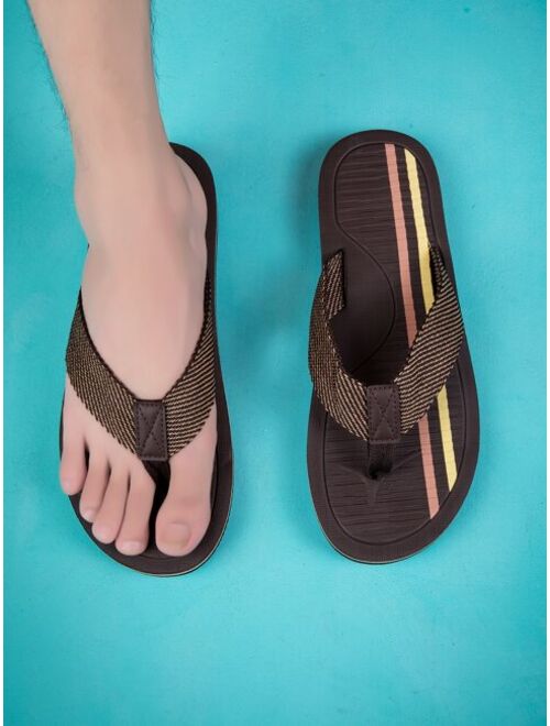 Men Striped Pattern Toe Post Slippers Vacation Fabric Flip Flops For Indoor Outdoor