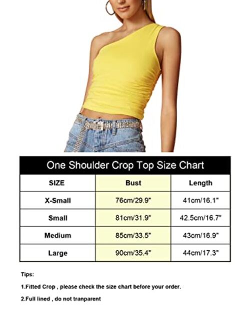 CYVESOULA Women One Shoulder Sleeveless Ruched Crop Tops Summer Cute Cropped Cami Tank Top