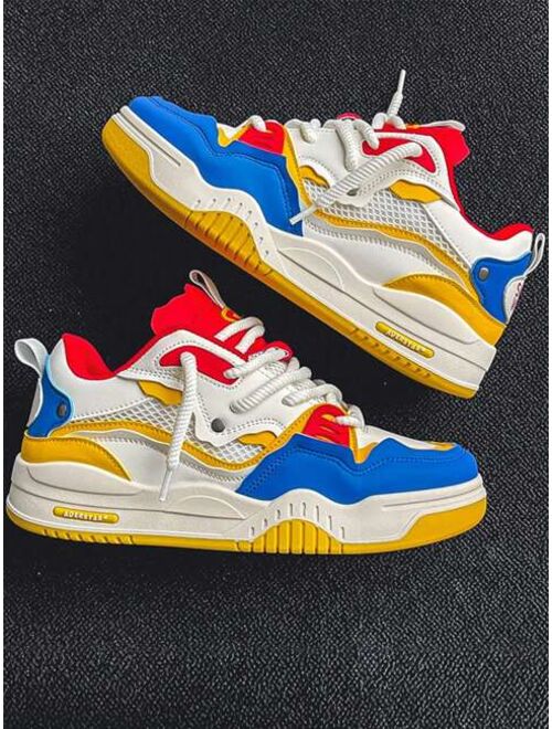 Shein Men Colorblock Skate Shoes, Lace-up Front Sporty Sneakers