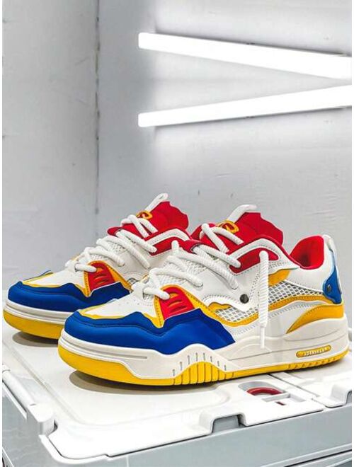 Shein Men Colorblock Skate Shoes, Lace-up Front Sporty Sneakers