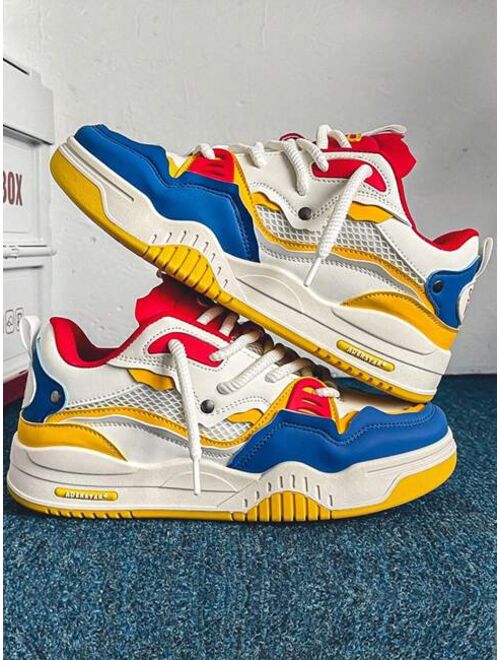 Shein Men Colorblock Skate Shoes, Lace-up Front Sporty Sneakers