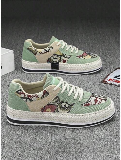 Shein Men Colorblock Lace-up Front Sneakers, Sporty Outdoor Canvas Skate Shoes