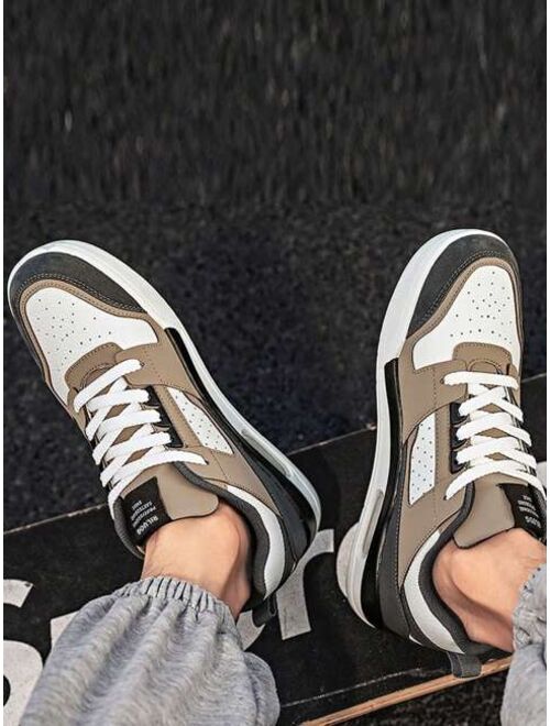 Shein Men Anti-slip Litchi Embossed Letter Graphic Color Block Lace Up Sneakers, Sporty Skate Shoes For Outdoor