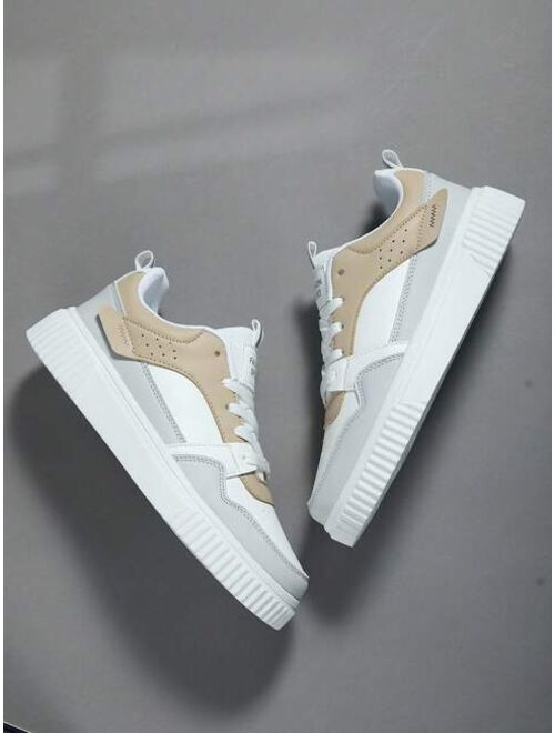 Shein Sporty Skate Shoes For Men, Colorblock Lace-up Front Sneakers