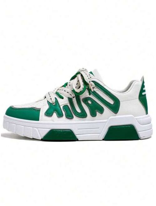 Shein Men Letter Graphic Lace-up Front Skate Shoes, Sporty Sneakers