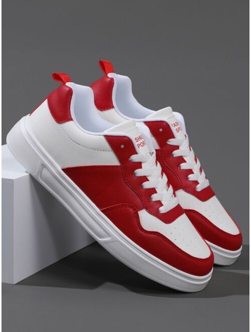 Shein Men Letter Graphic Two Tone Lace Up Sneakers, Sporty Skate Shoes For Outdoor