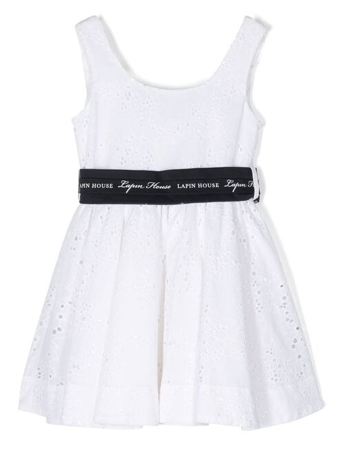 Lapin House logo-tape broderie anglaise dress