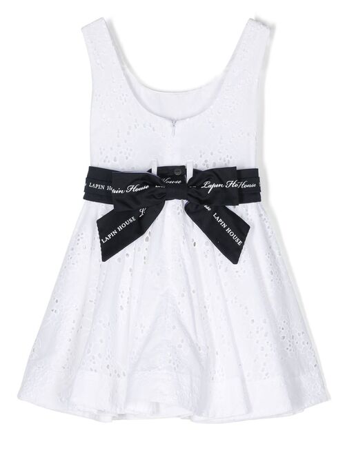 Lapin House logo-tape broderie anglaise dress