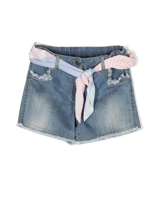 Lapin House distressed belted denim shorts