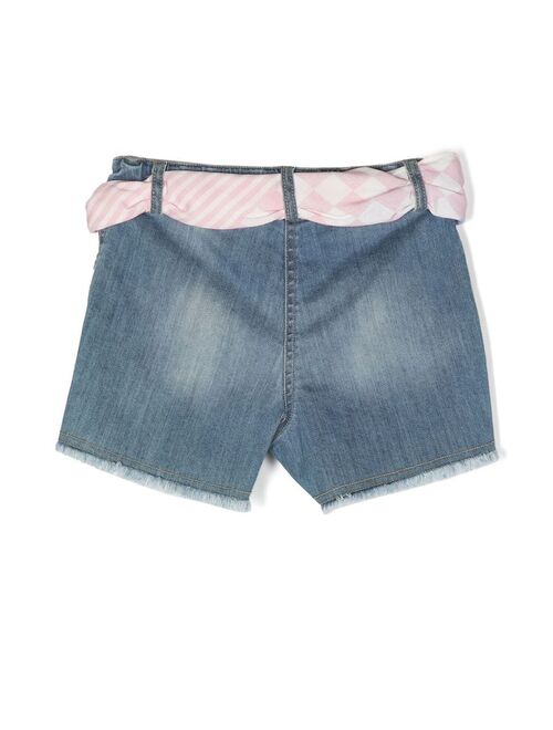 Lapin House distressed belted denim shorts