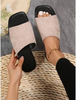 Elegant Black Slide Sandals Women Single Band Flat Sandals