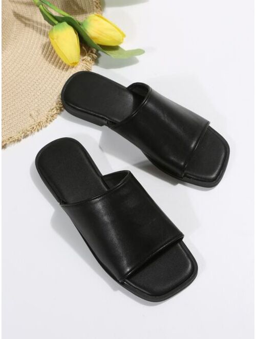 Shein Elegant Black Slide Sandals Women Single Band Flat Sandals