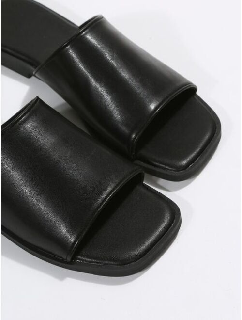 Shein Elegant Black Slide Sandals Women Single Band Flat Sandals