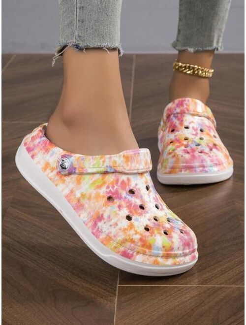 Women Hollow Out Tie Dye Vented Clogs Fashionable Summer EVA Clogs