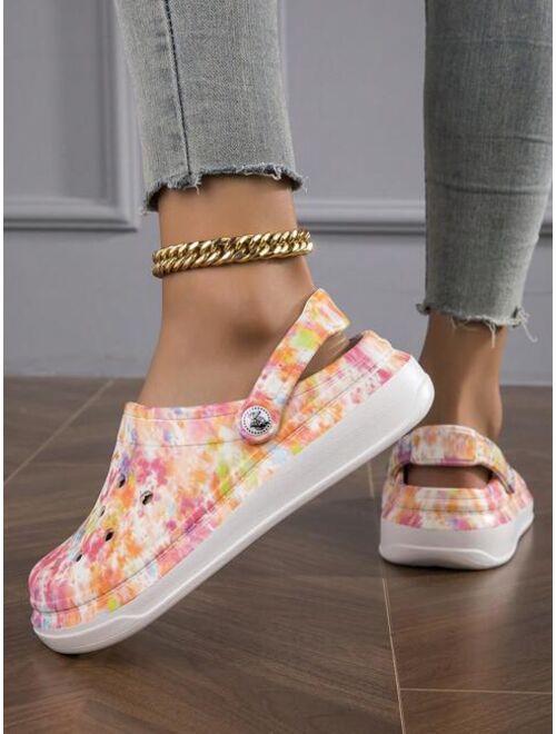 Women Hollow Out Tie Dye Vented Clogs Fashionable Summer EVA Clogs