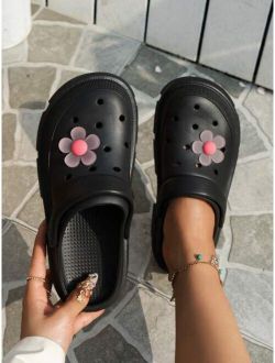 Fashion Clogs For Women Flower Decor Hollow Out Vented Clogs