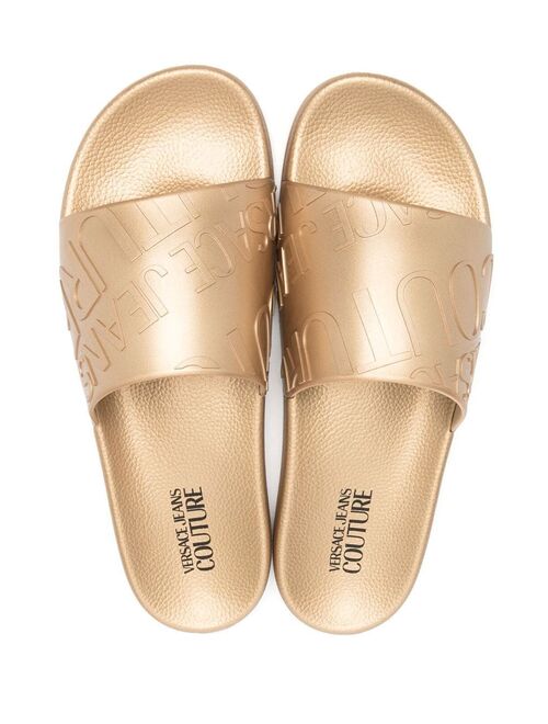 Versace Jeans Couture logo embossed slides