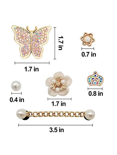 Etomiel Bling Shoe Charms for Girls Women, Designer Jewelry Shoe Charms Pearl Diamond Chain Shiny Butterfly Flower Charms Decoration, Gold Chrams Accessories Clog Sandals