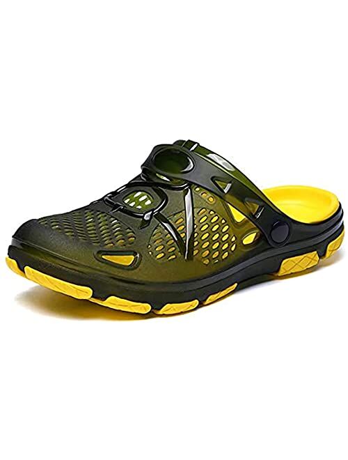 Hitmars Mens Clogs Lightweight Garden Shoes Breathable Clogs Summer Beach Slippers Slip On Casual Mules Outdoor Pool Beach Yard for Men Black Blue Yellow Size US 7-13