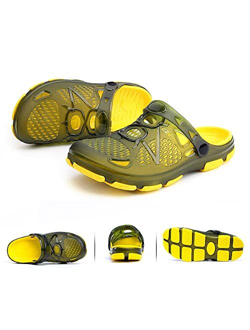 Hitmars Mens Clogs Lightweight Garden Shoes Breathable Clogs Summer Beach Slippers Slip On Casual Mules Outdoor Pool Beach Yard for Men Black Blue Yellow Size US 7-13