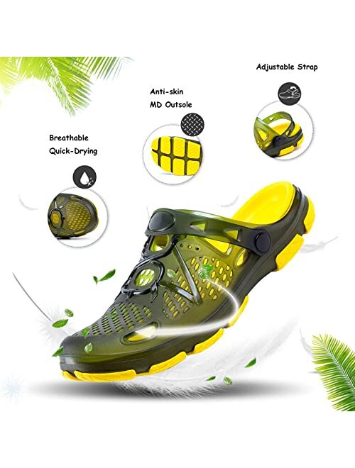 Hitmars Mens Clogs Lightweight Garden Shoes Breathable Clogs Summer Beach Slippers Slip On Casual Mules Outdoor Pool Beach Yard for Men Black Blue Yellow Size US 7-13