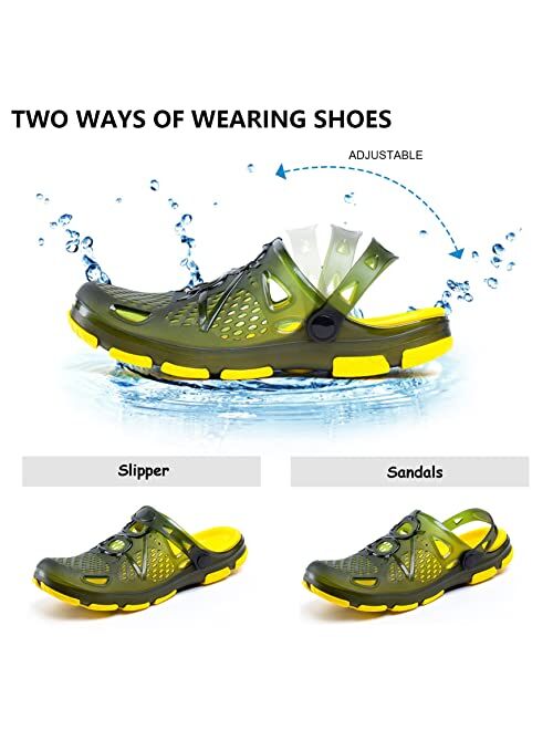 Hitmars Mens Clogs Lightweight Garden Shoes Breathable Clogs Summer Beach Slippers Slip On Casual Mules Outdoor Pool Beach Yard for Men Black Blue Yellow Size US 7-13